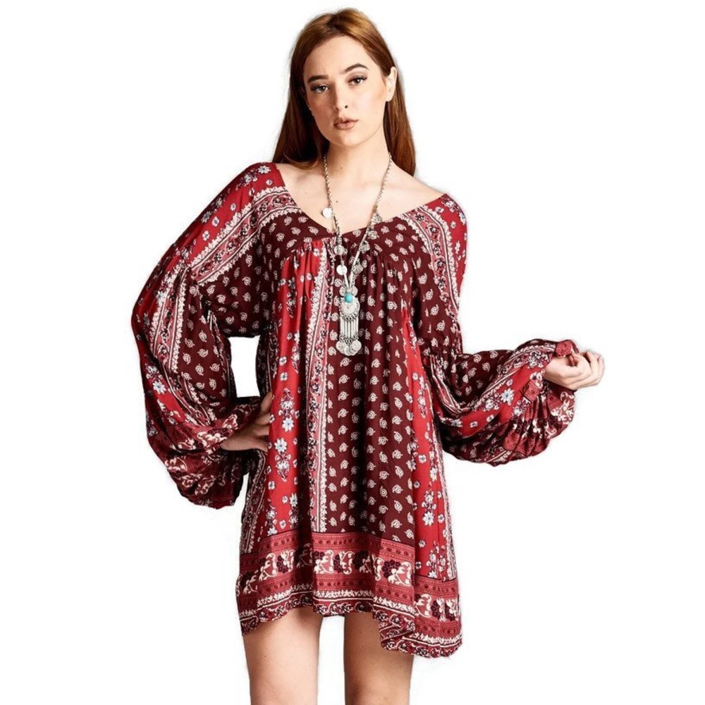 Patch print boho chic mini dress - Picture 1 of 2
